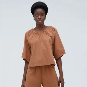 Everlane Seersucker Gathered Tee Organic Tan